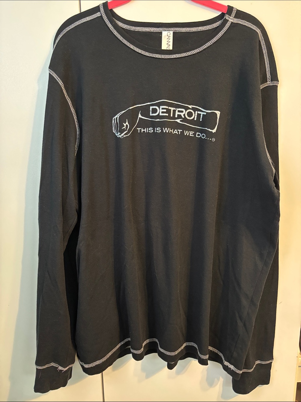 Black Long Sleeve Tee with White Detroit Graphic